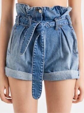 Re/Done X The Attico High Waist Paper Bag Denim Shorts